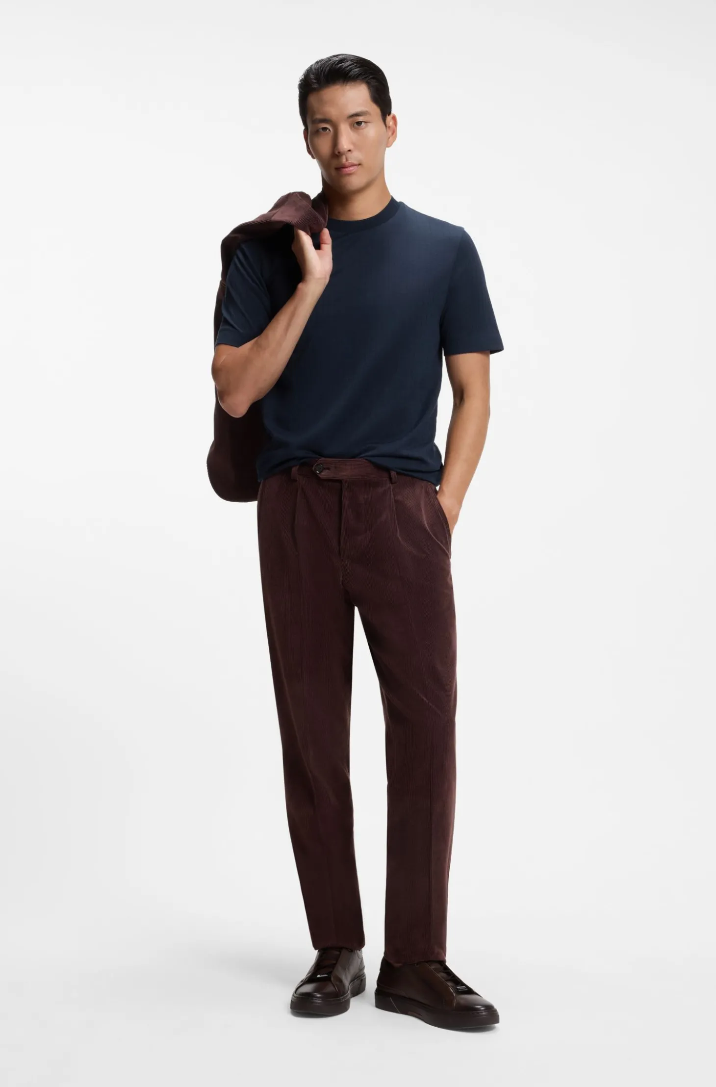 T-Shirt mit Windowpane-Karo aus Baumwoll-Mix mit Seide