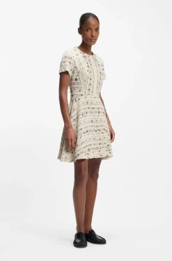 Tweed-Kleid mit Streifen-Dessin aus Baumwoll-Mix
