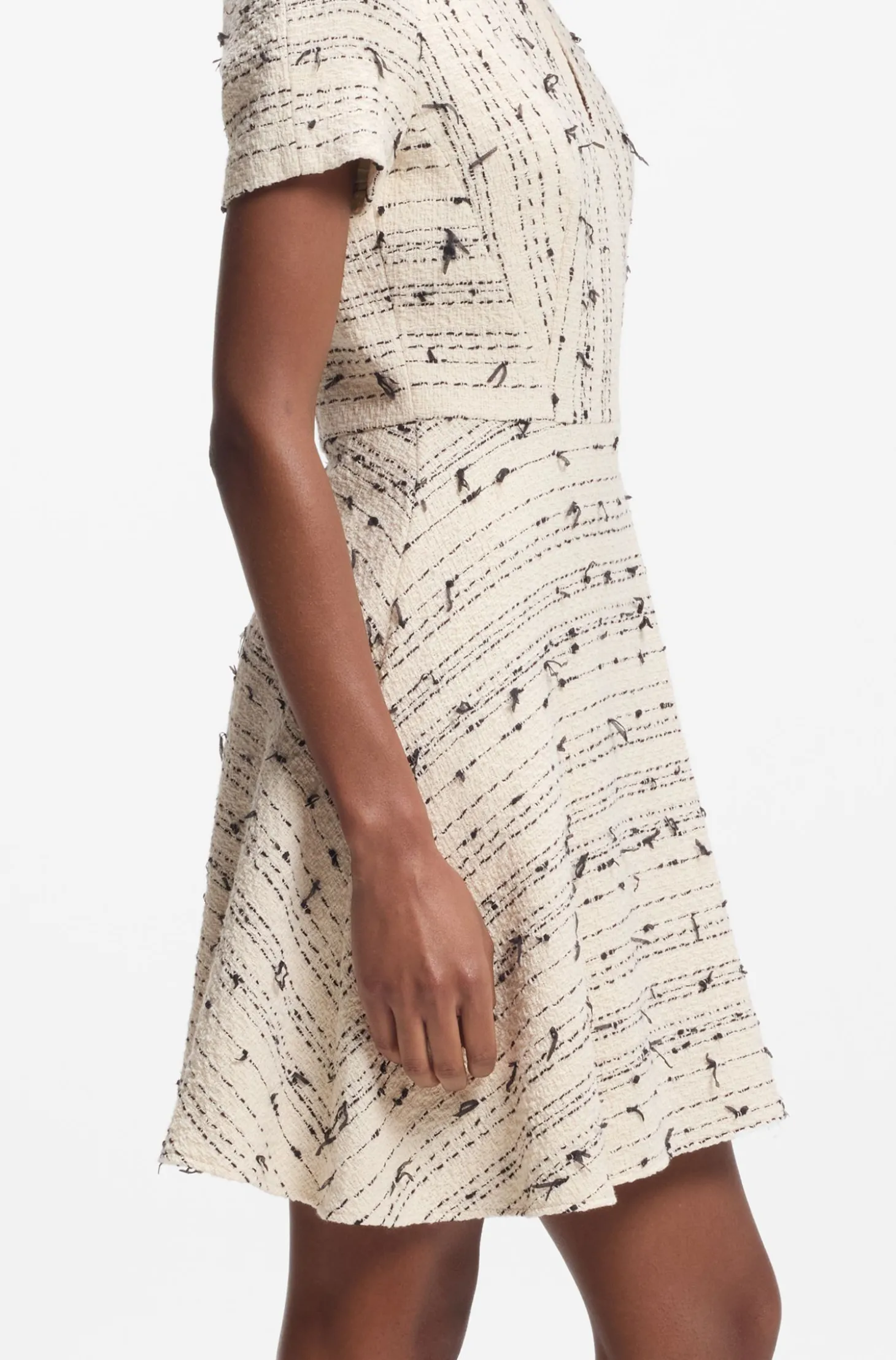 Tweed-Kleid mit Streifen-Dessin aus Baumwoll-Mix