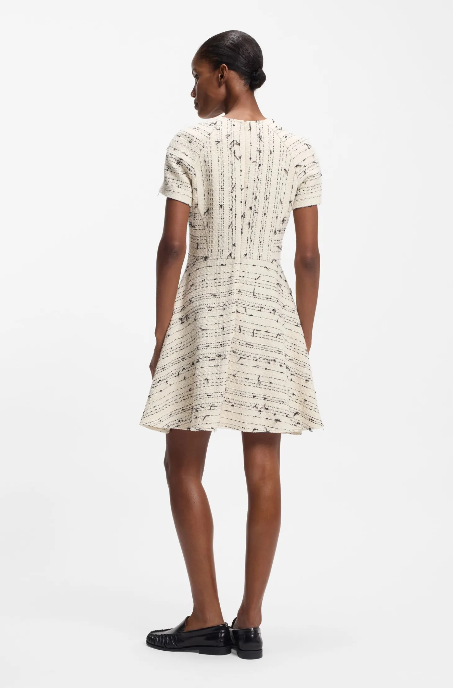 Tweed-Kleid mit Streifen-Dessin aus Baumwoll-Mix