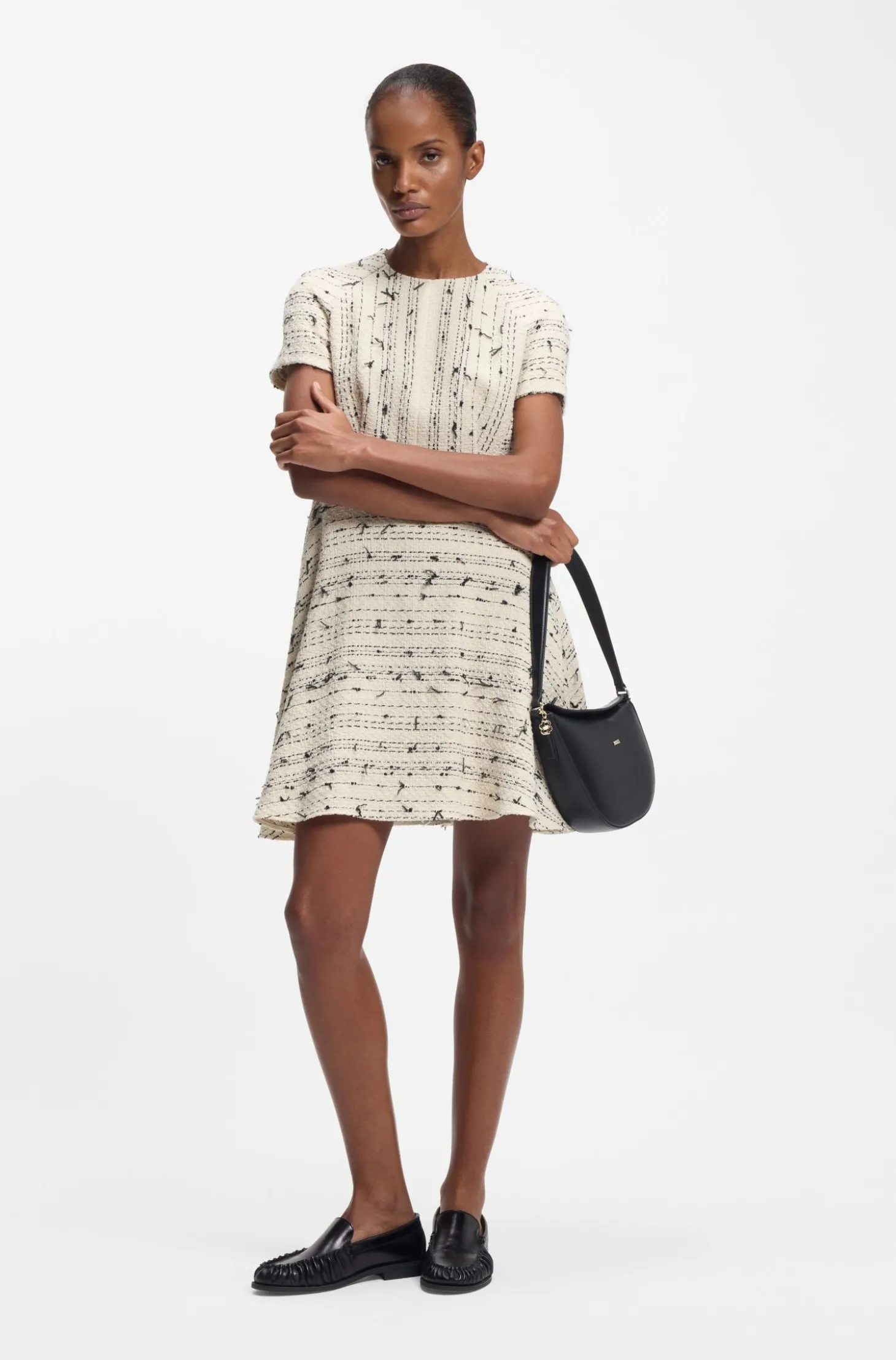 Tweed-Kleid mit Streifen-Dessin aus Baumwoll-Mix
