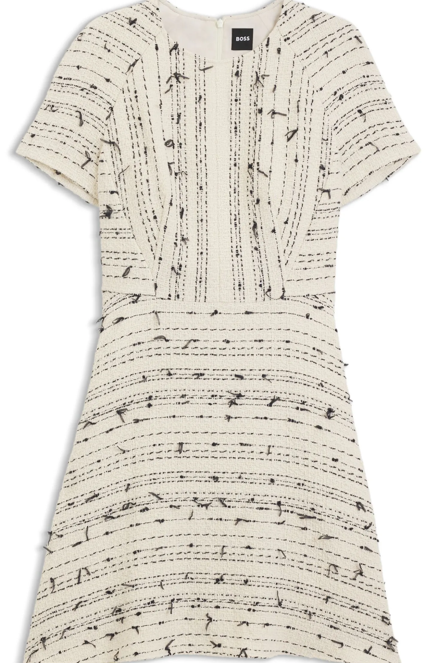 Tweed-Kleid mit Streifen-Dessin aus Baumwoll-Mix