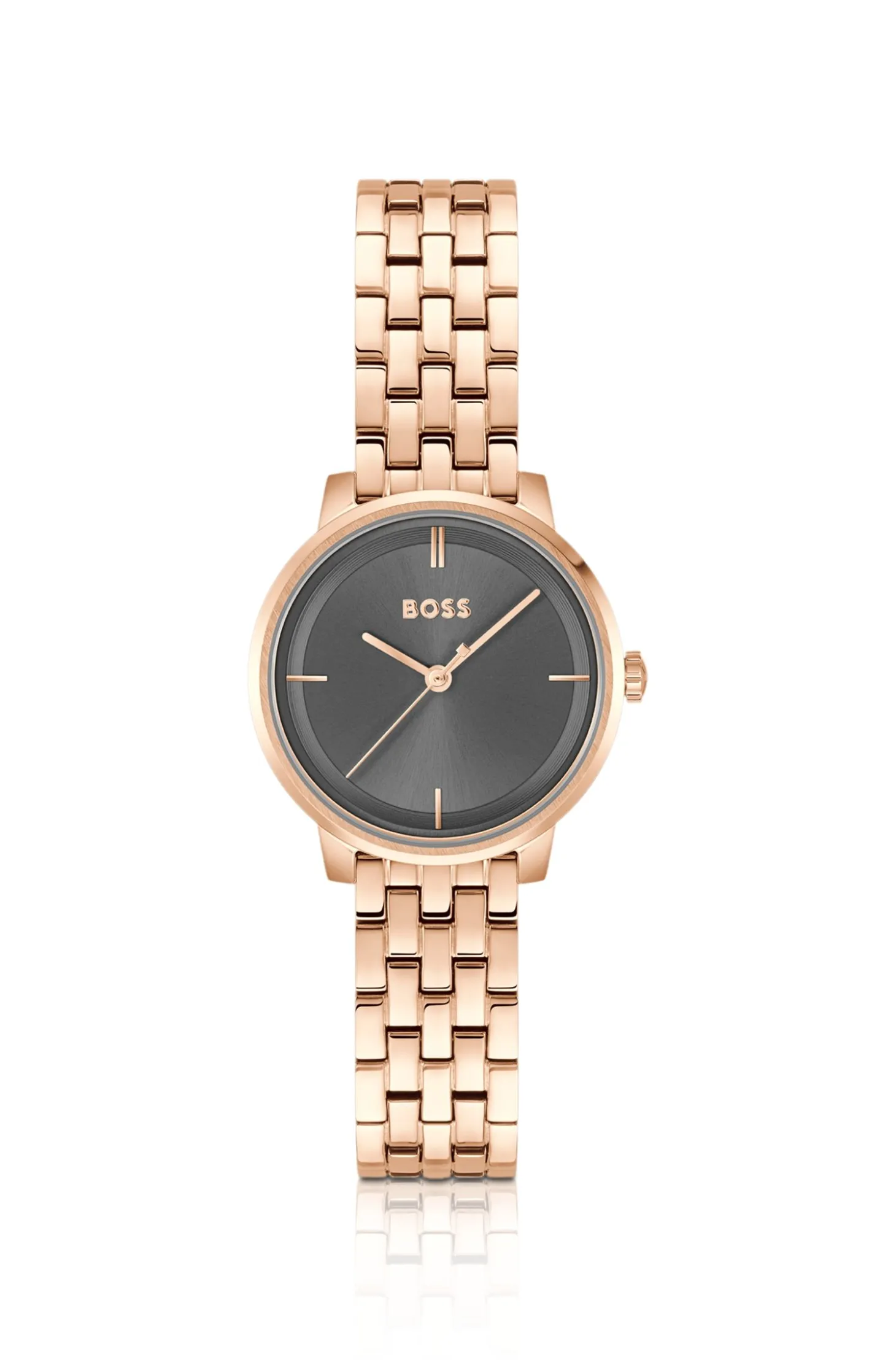 Uhr in Orangegold-Optik mit grauem Zifferblatt