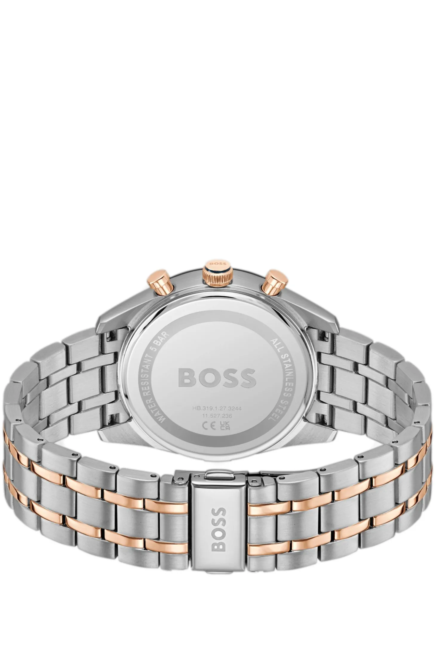 Uhr mit blauem Zifferblatt und zweifarbigem Gliederarmband