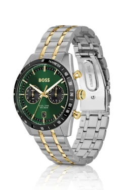 Uhr mit grünem Zifferblatt und zweifarbigem Armband