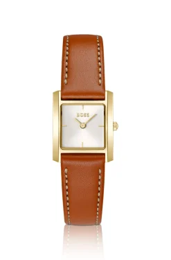 Uhr mit Lederarmband und quadratischem Gehäuse