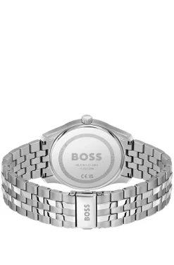 Uhr mit schwarzem Zifferblatt und Gliederarmband