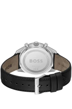 Uhr mit Zifferblatt und Lederarmband in Schwarz