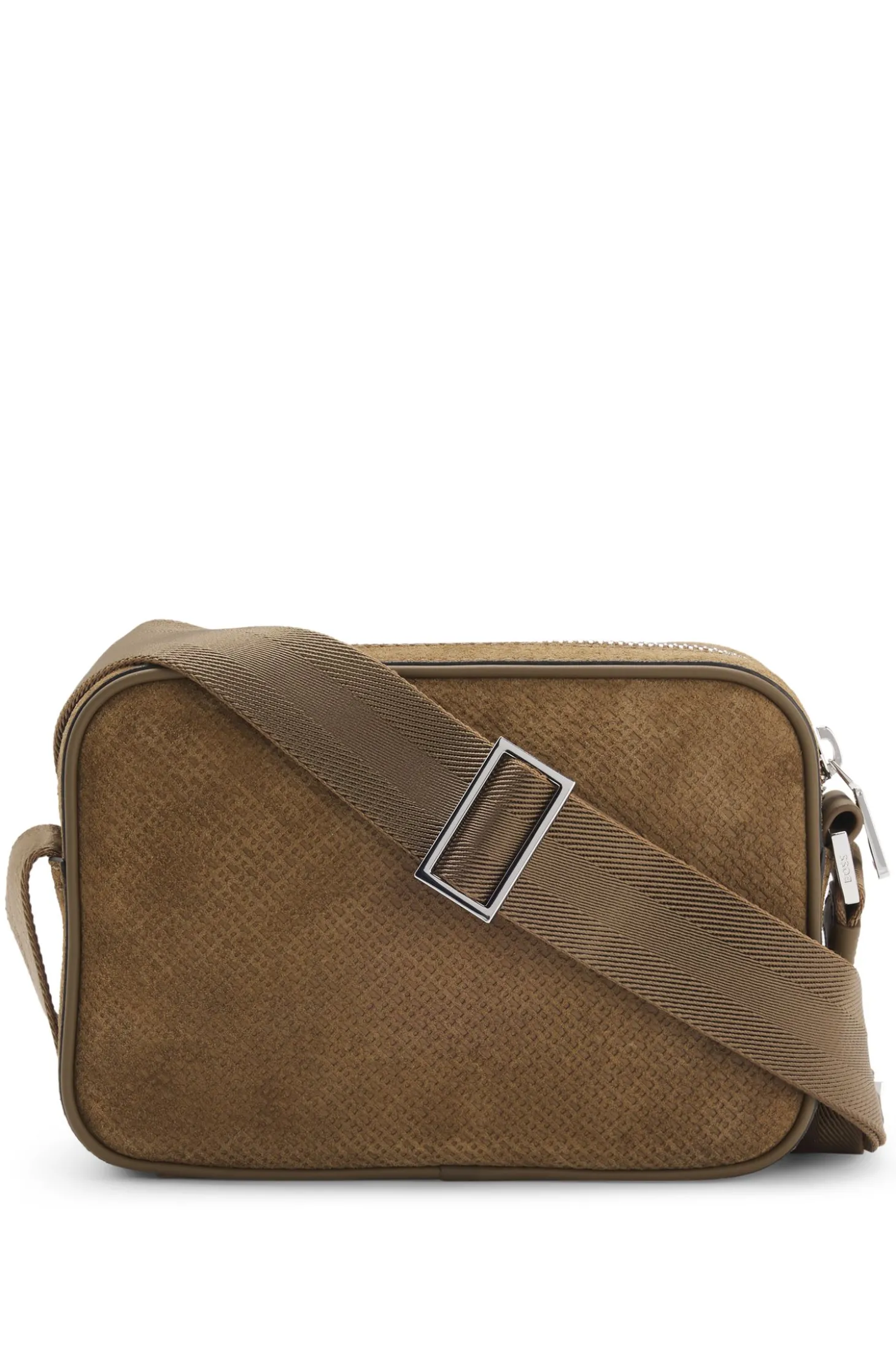 Umhängetasche aus Veloursleder mit Monogramm-Prägung