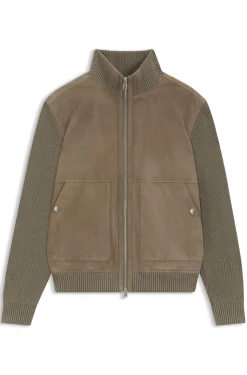 Veloursleder-Jacke mit Ärmeln aus Baumwoll-Mix