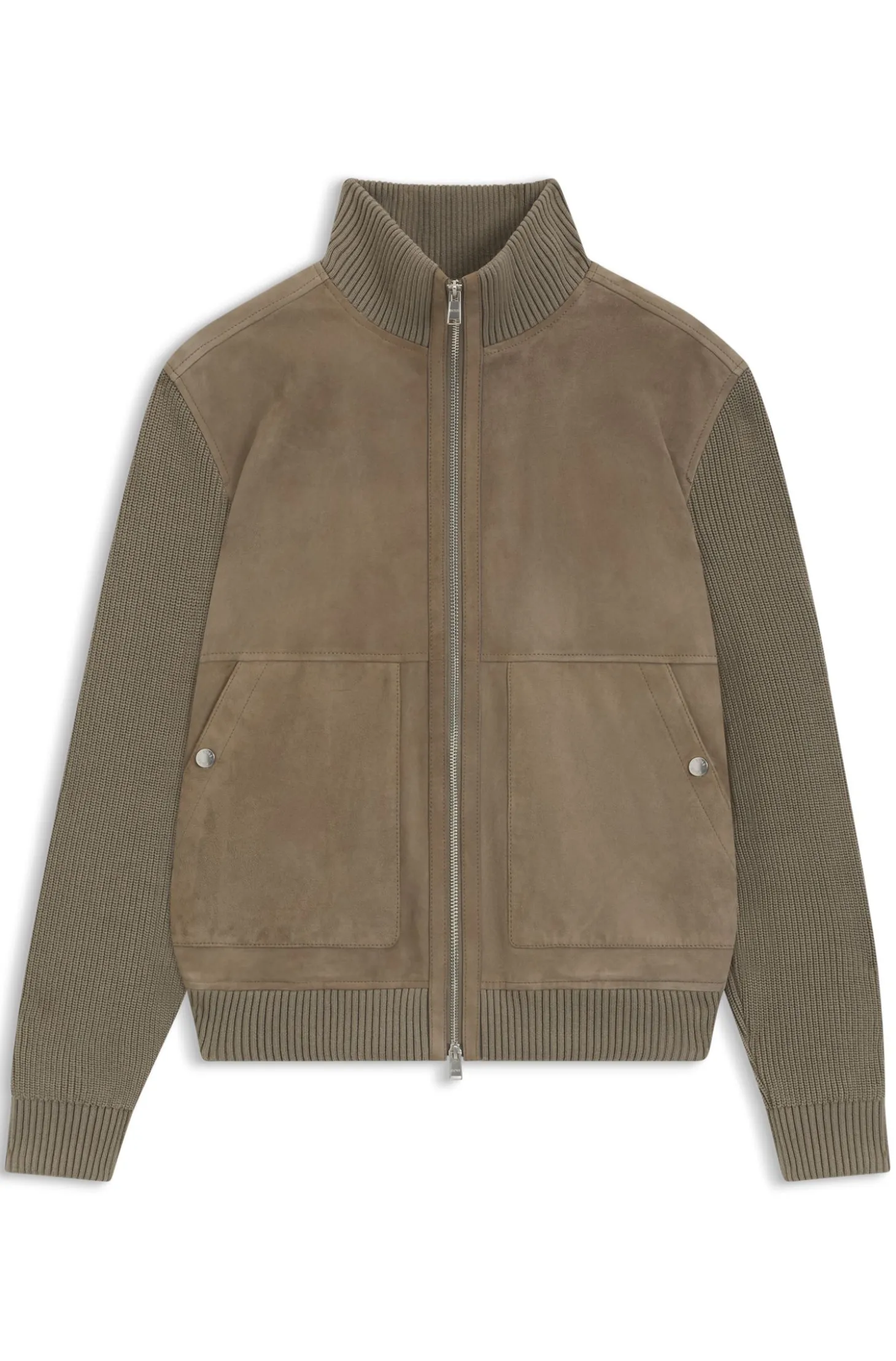 Veloursleder-Jacke mit Ärmeln aus Baumwoll-Mix