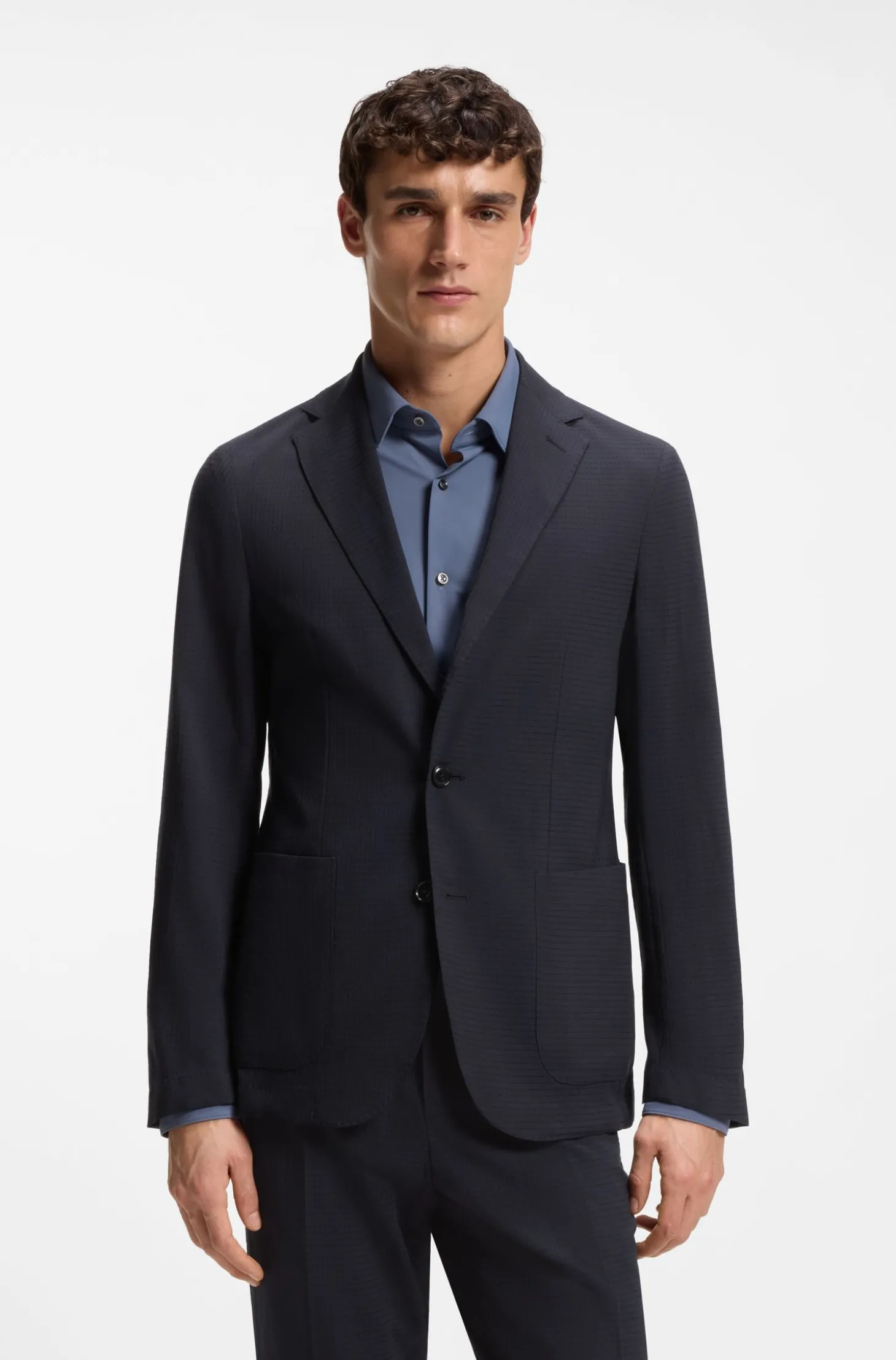 Verstaubares Slim-Fit Sakko aus waschmaschinenfestem Woll-Mix