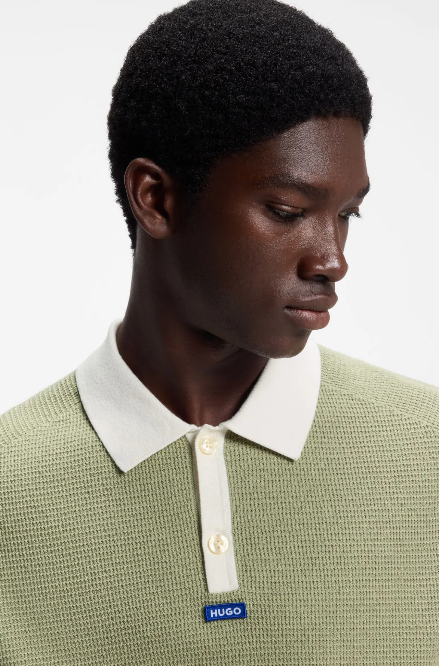 Waffelstrick-Poloshirt aus Baumwolle mit Kontrast-Details