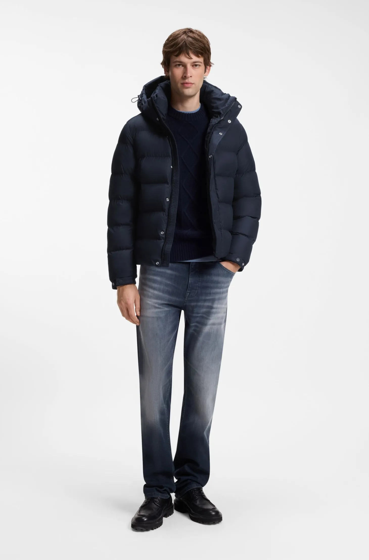 Wasserabweisende Steppjacke mit Kapuze und gepolstertem Kragen