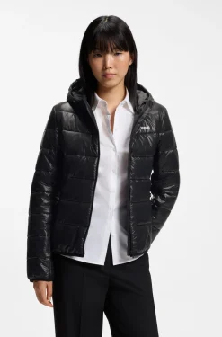 Wasserabweisende Steppjacke mit Kapuze und aufgedrucktem Logo