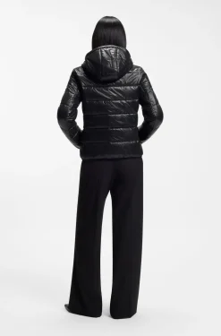 Wasserabweisende Steppjacke mit Kapuze und aufgedrucktem Logo