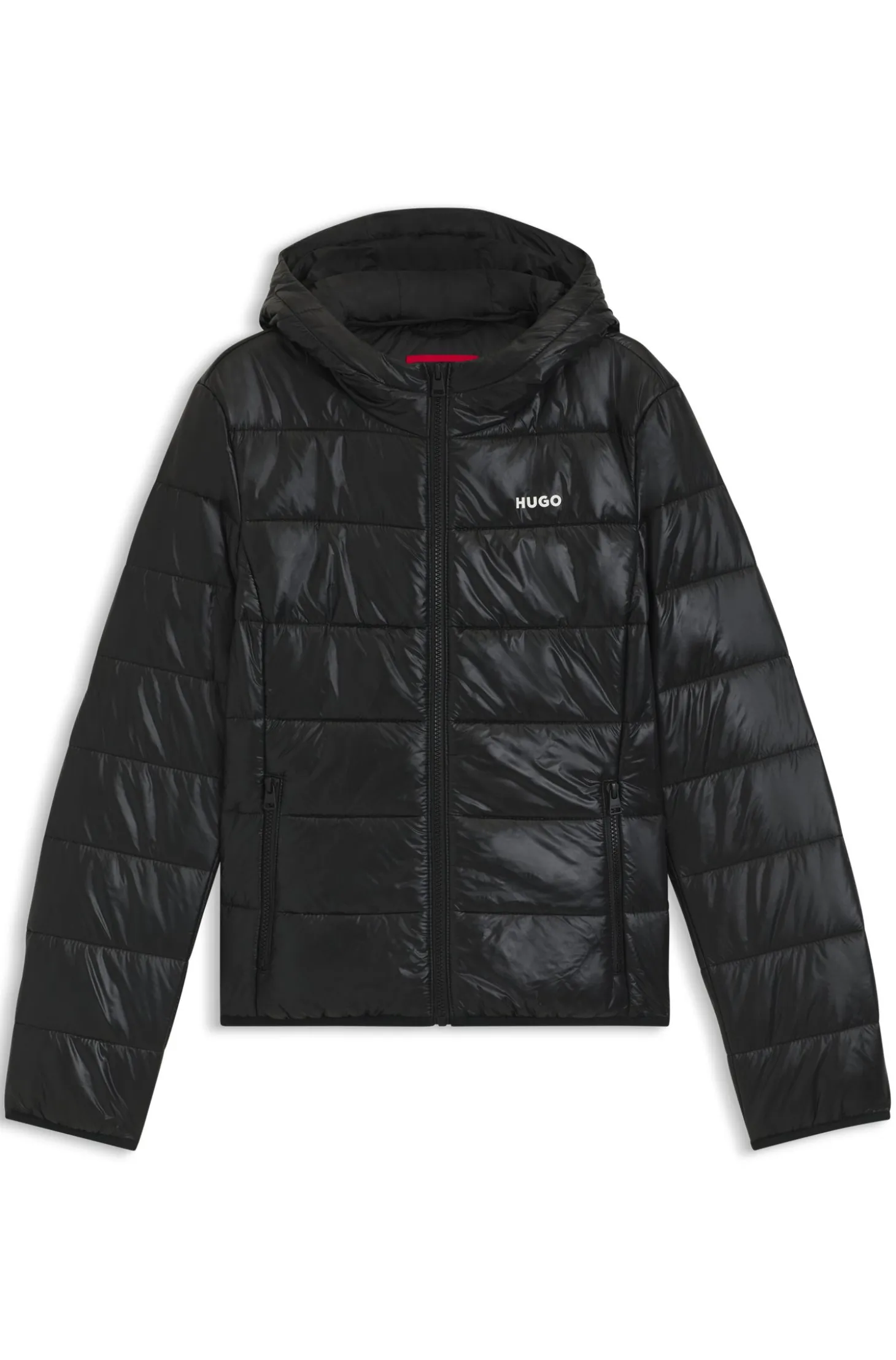 Wasserabweisende Steppjacke mit Kapuze und aufgedrucktem Logo