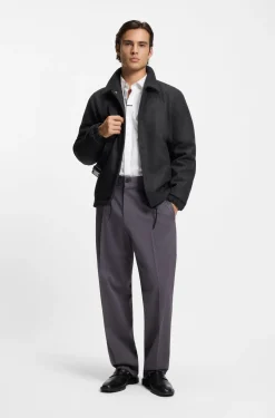 Wattierte Regular-Fit Trainingsjacke aus Woll-Mix