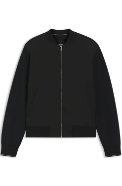 Wattierte Sweatjacke aus Material-Mix mit Reißverschluss