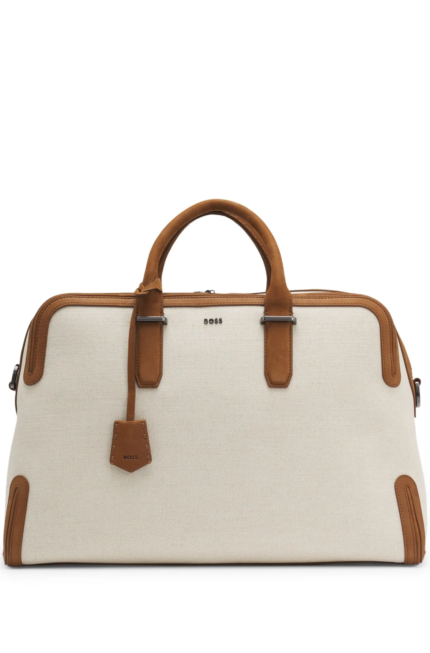 Weekender aus Canvas mit Lederbesatz