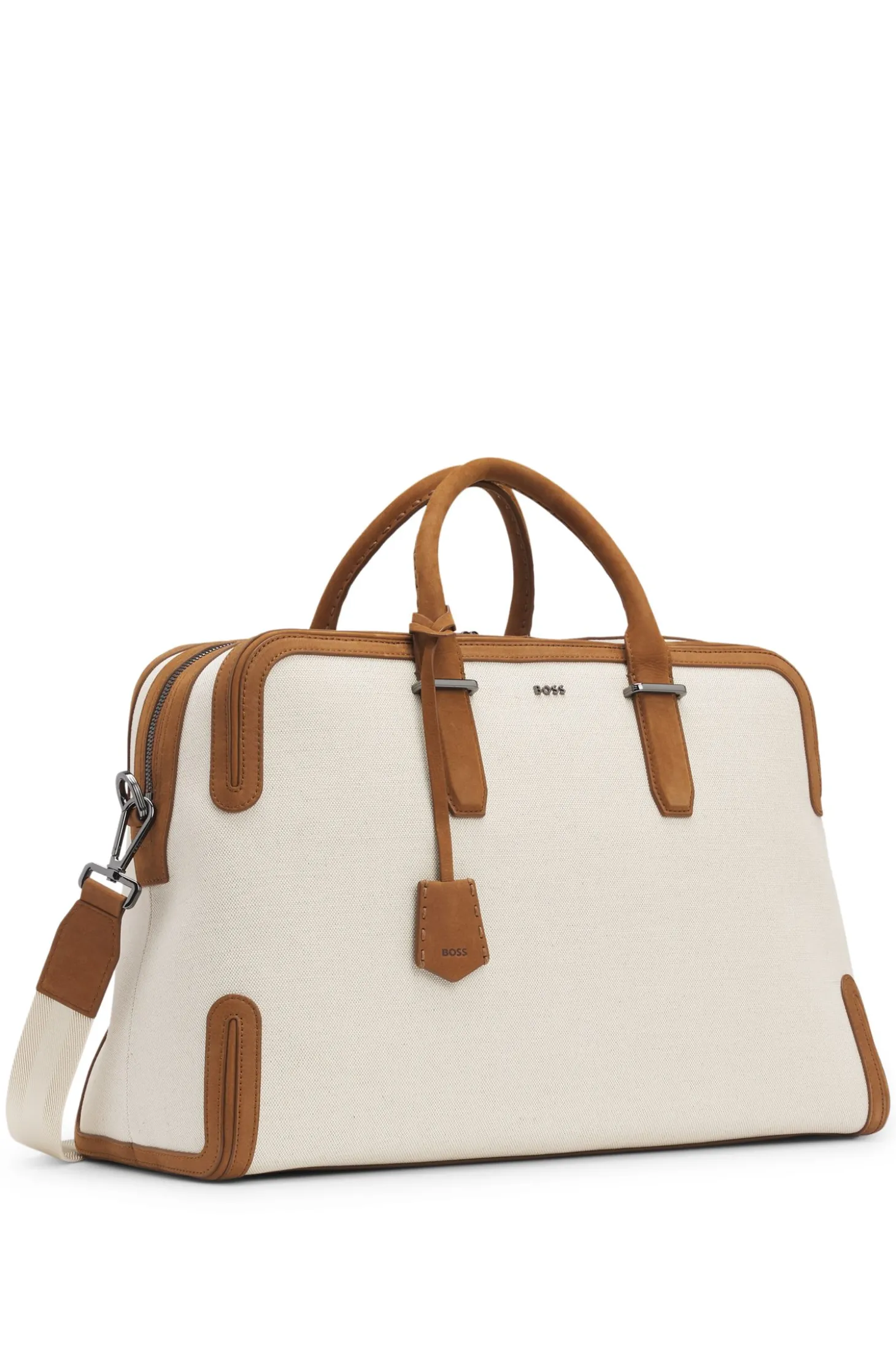 Weekender aus Canvas mit Lederbesatz