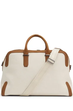 Weekender aus Canvas mit Lederbesatz