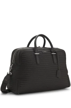 Weekender aus gewebtem Leder mit silberfarbenem Logo