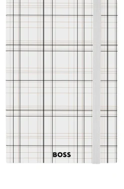 Weißes A5-Notizbuch mit Karo-Print und Folien-Logo