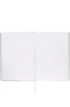 Weißes A5-Notizbuch mit Karo-Print und Folien-Logo