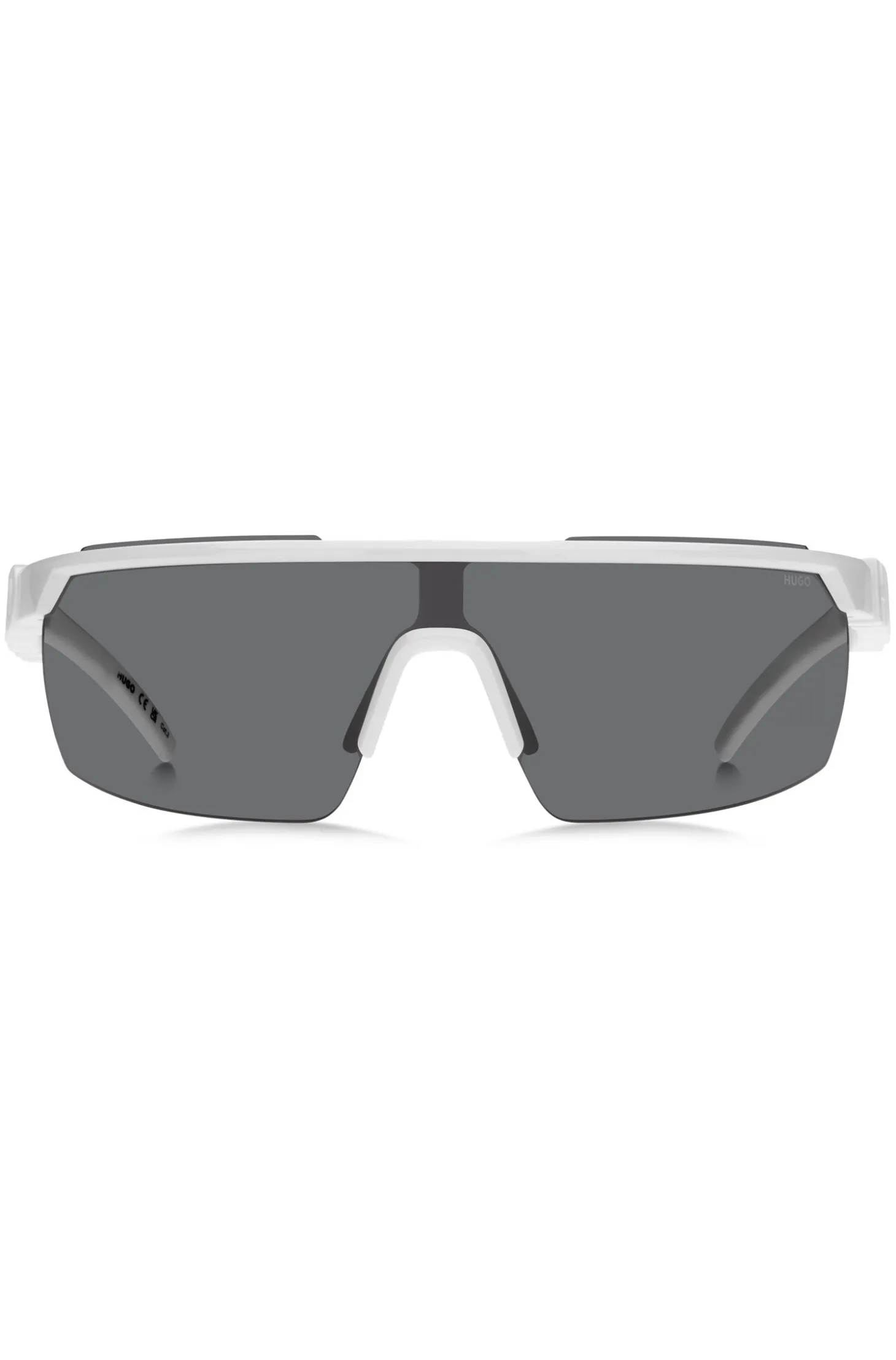 Weiße Sonnenbrille im Masken-Stil mit 3D-Logo auf den Bügeln