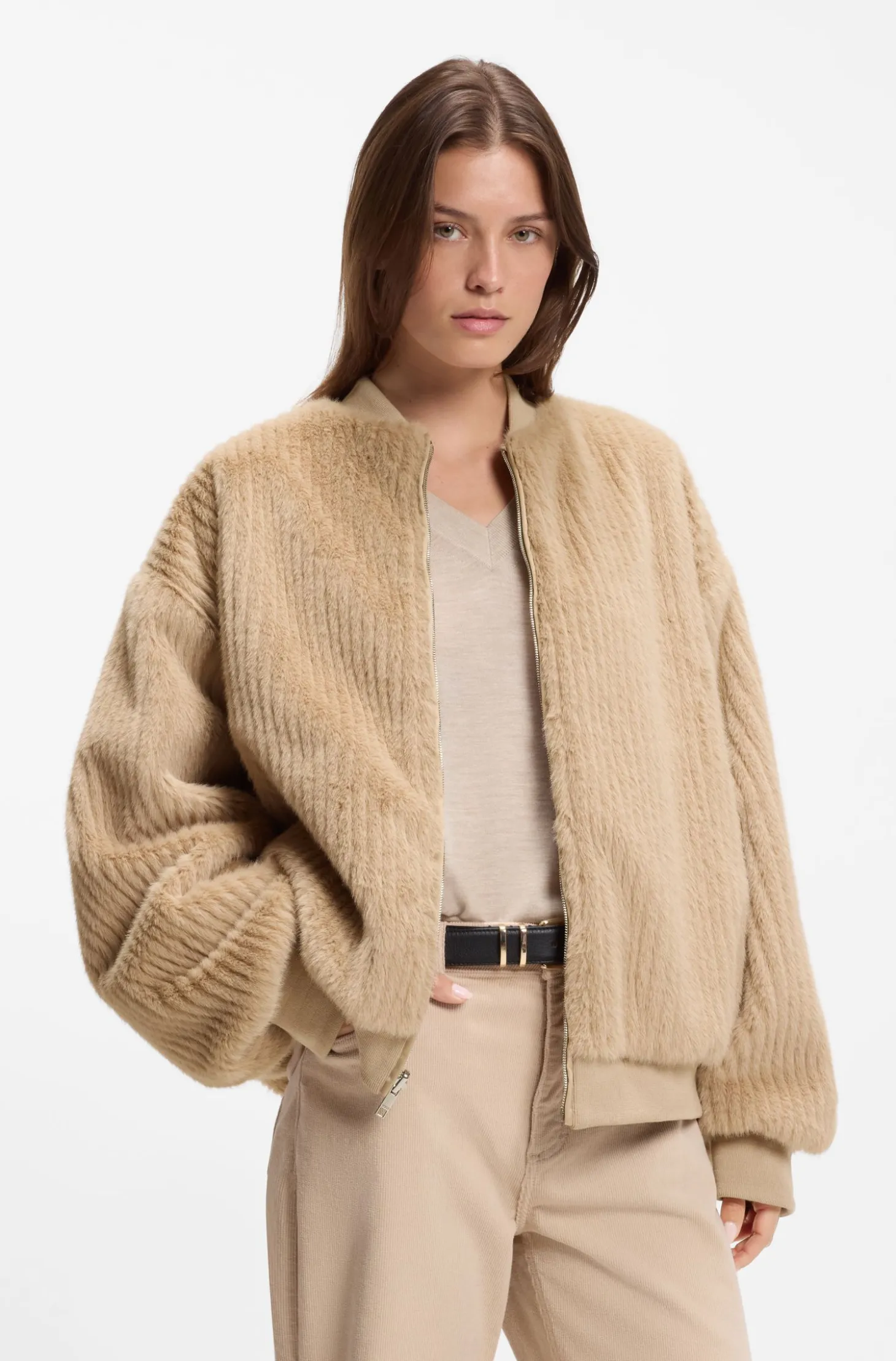 Wendbare Relaxed-Fit Bomberjacke aus Satin und Kunstfell