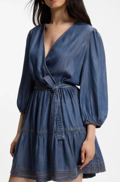 Wickelkleid in Denim-Optik mit Ballonärmeln