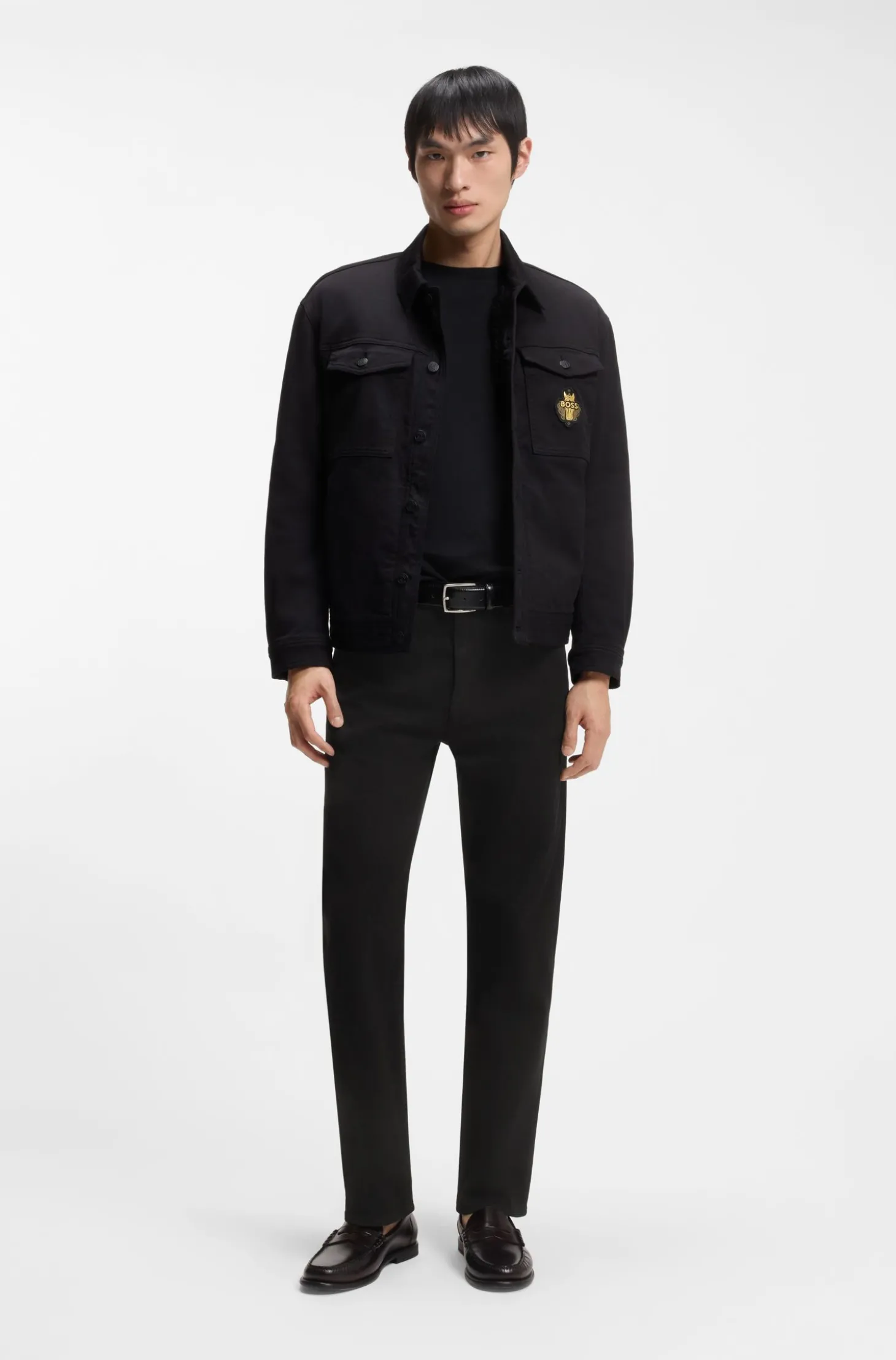 Year of the Horse Tapered-Fit Jeans aus schwarzem Denim mit gelasertem Muster