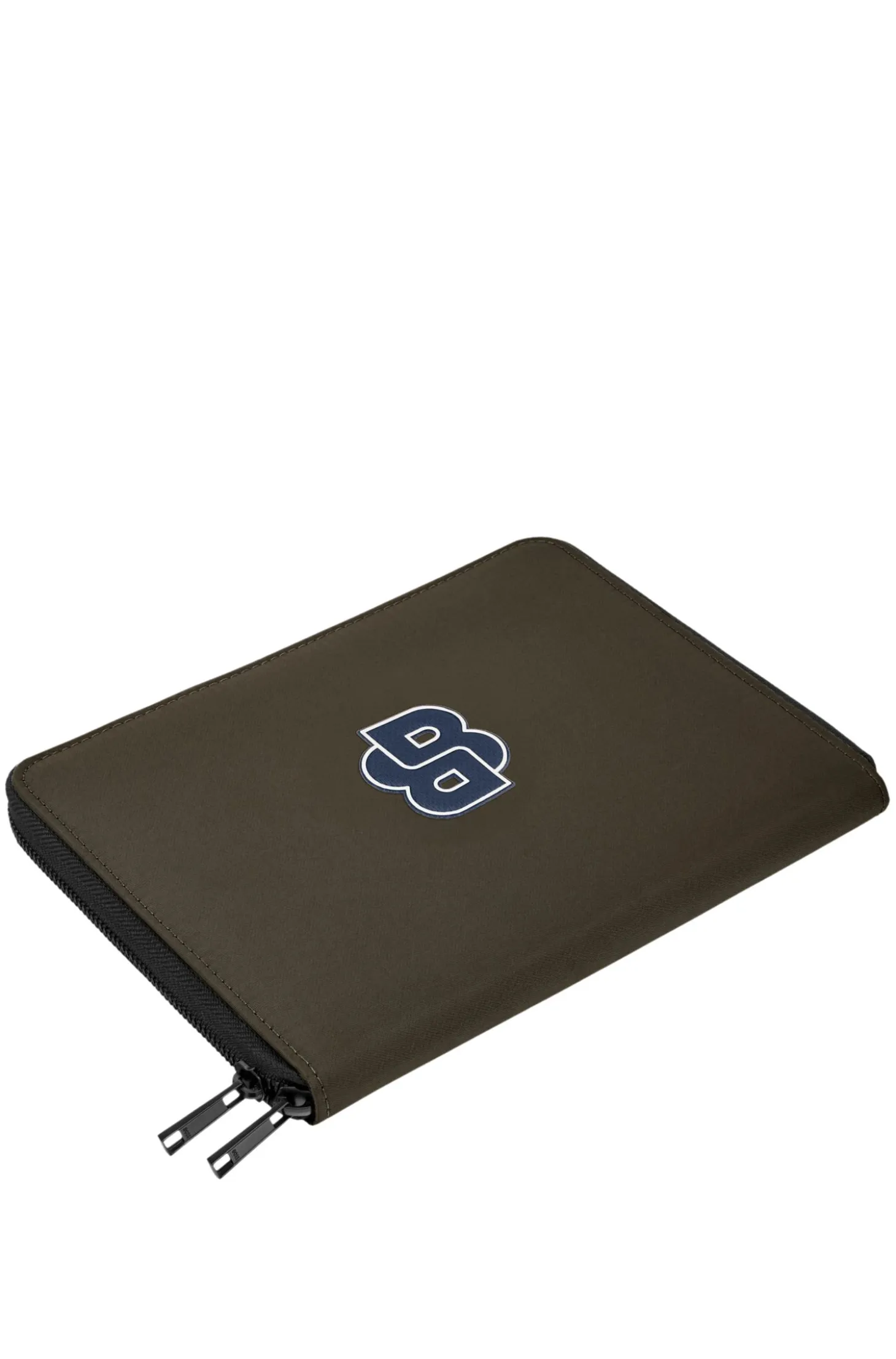 Zipped folder with varsity-style logo patch