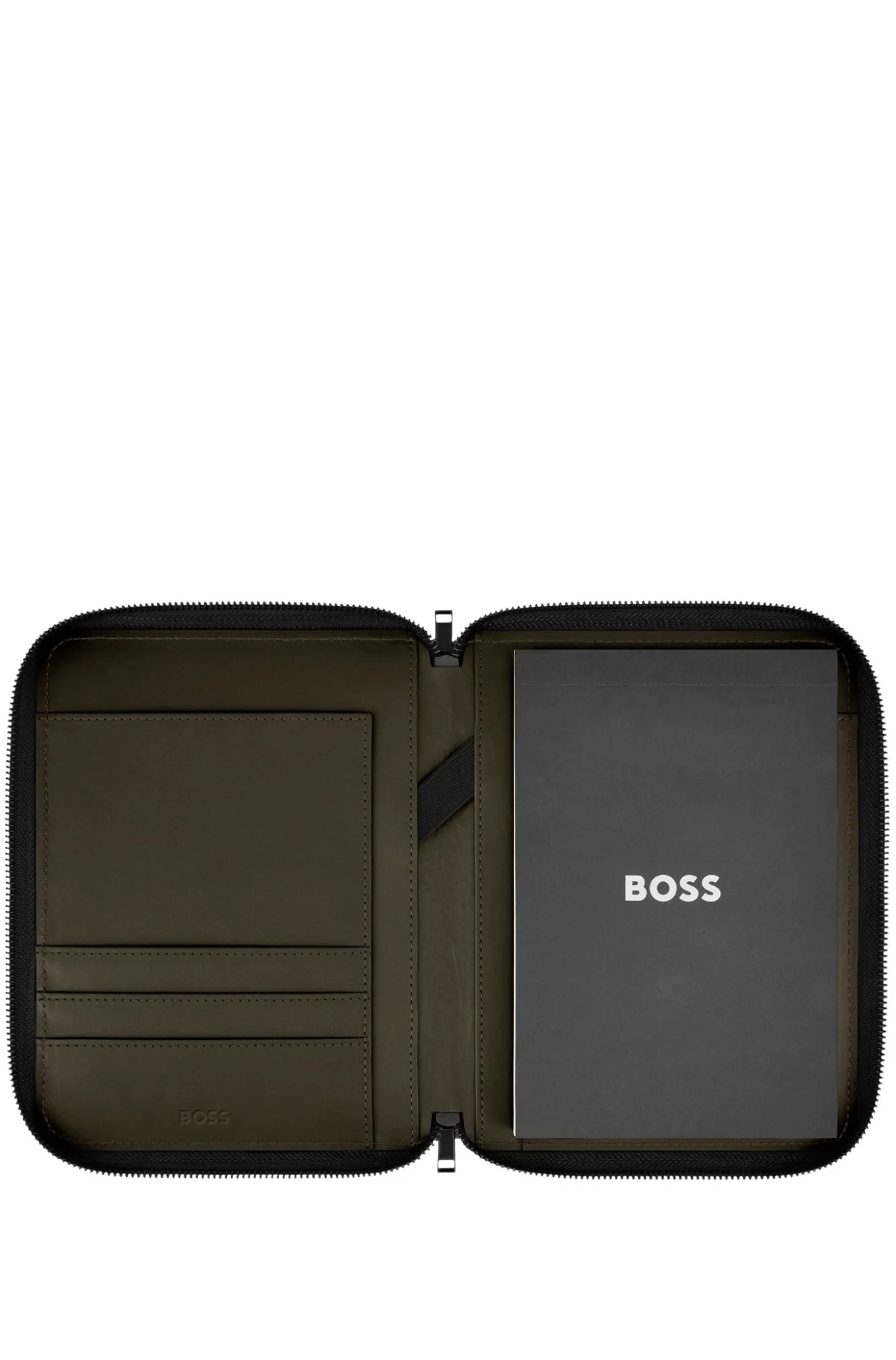 Zipped folder with varsity-style logo patch
