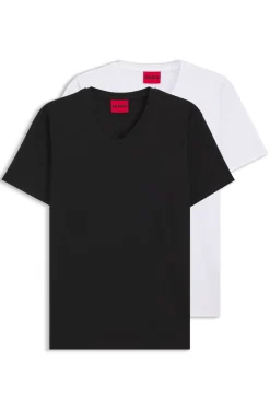 Zweierpack T-Shirts aus Stretch-Baumwolle mit V-Ausschnitt