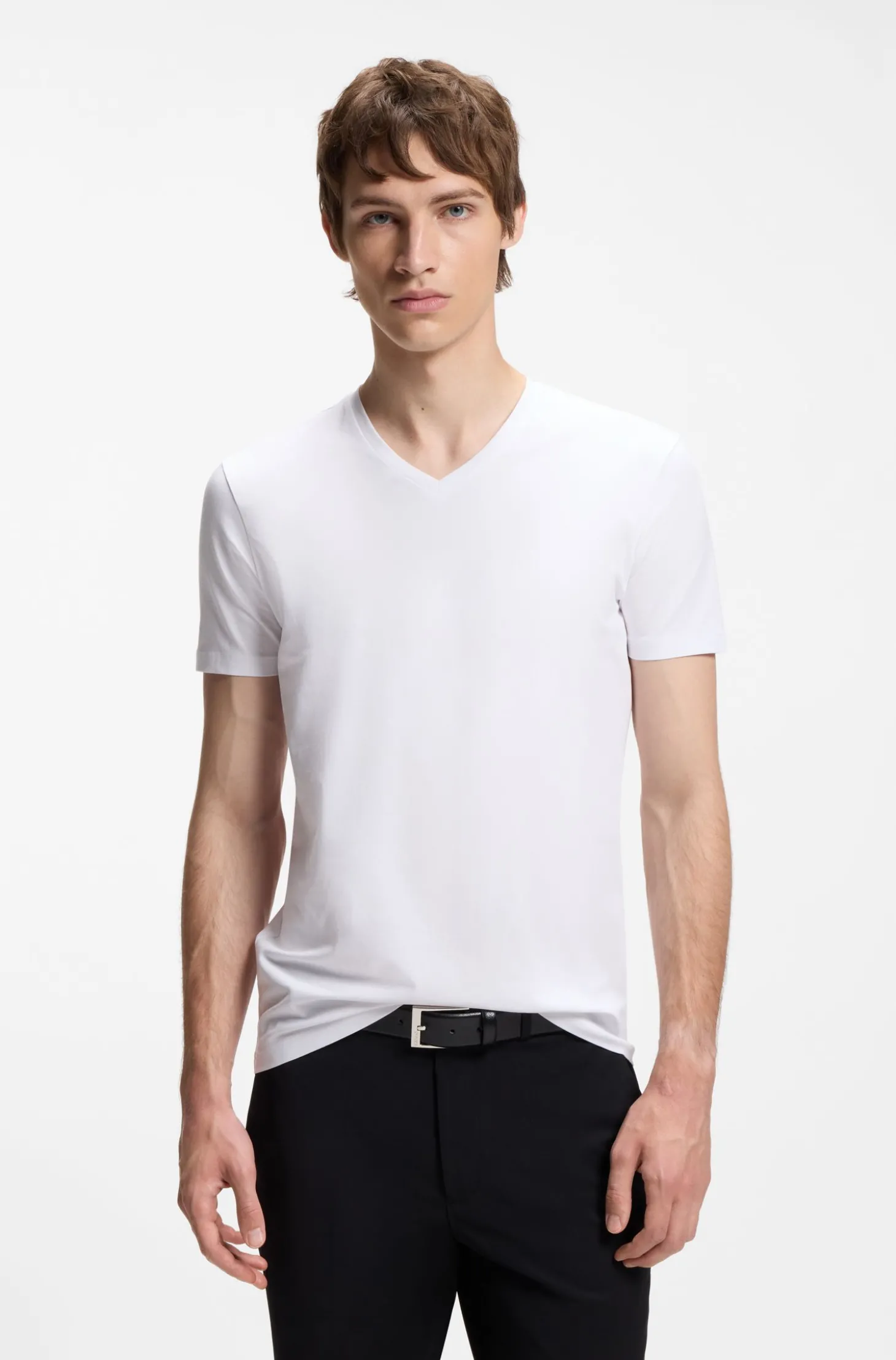 Zweierpack T-Shirts aus Stretch-Baumwolle mit V-Ausschnitt