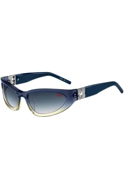 Zweifarbige Sonnenbrille aus blauem und gelbem Acetat