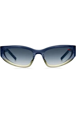 Zweifarbige Sonnenbrille aus blauem und gelbem Acetat