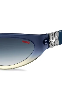 Zweifarbige Sonnenbrille aus blauem und gelbem Acetat