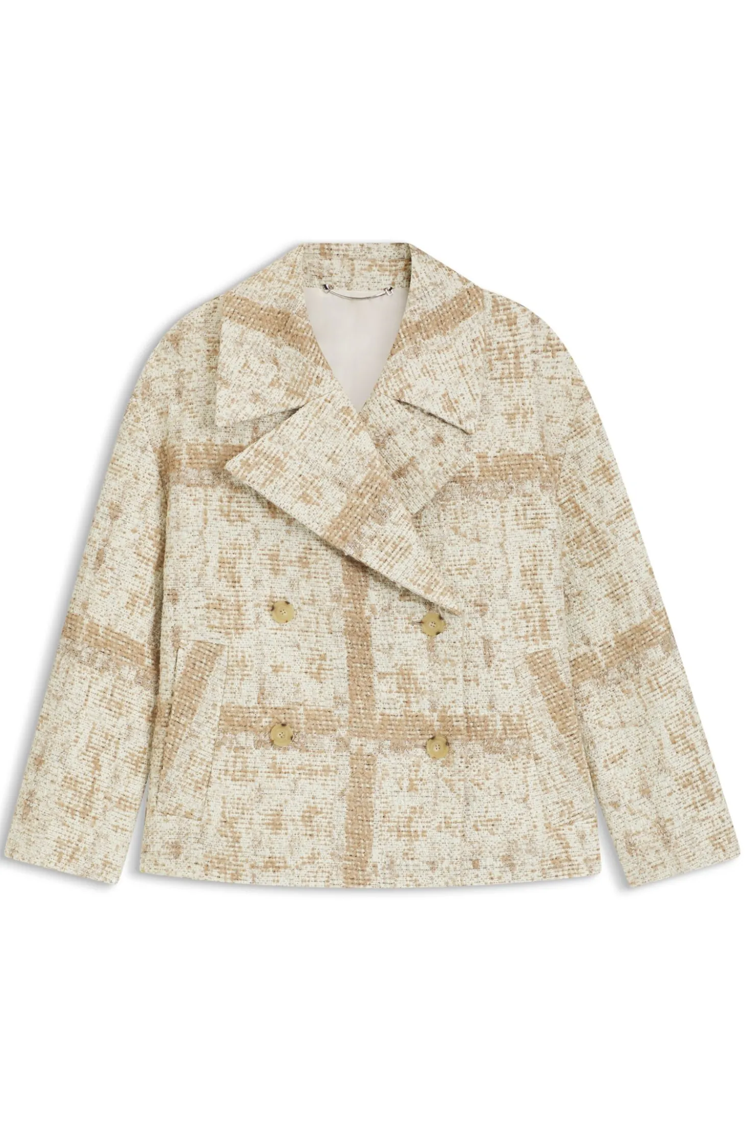 Zweireihiger Mantel aus kariertem Jacquard