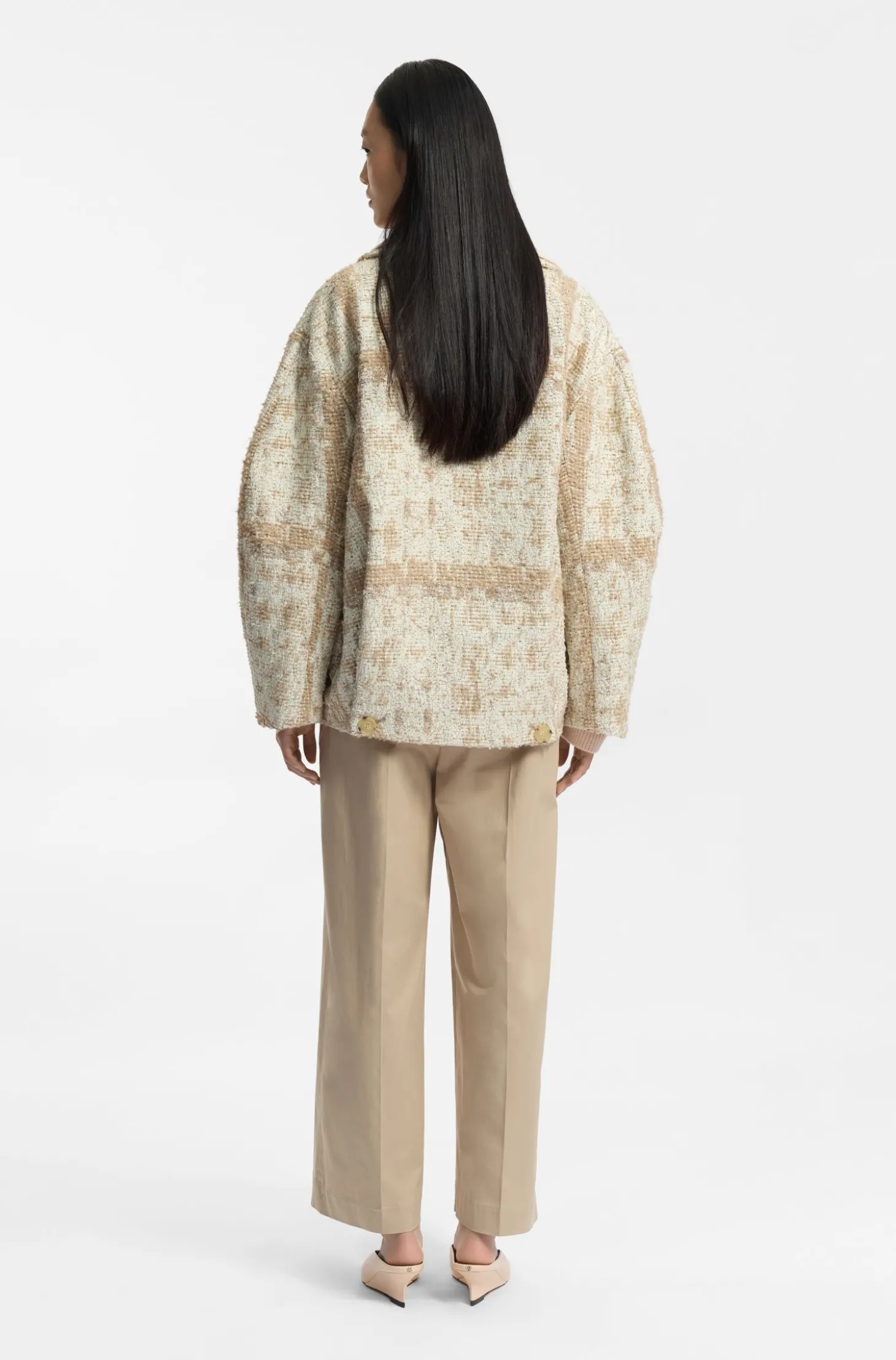 Zweireihiger Mantel aus kariertem Jacquard
