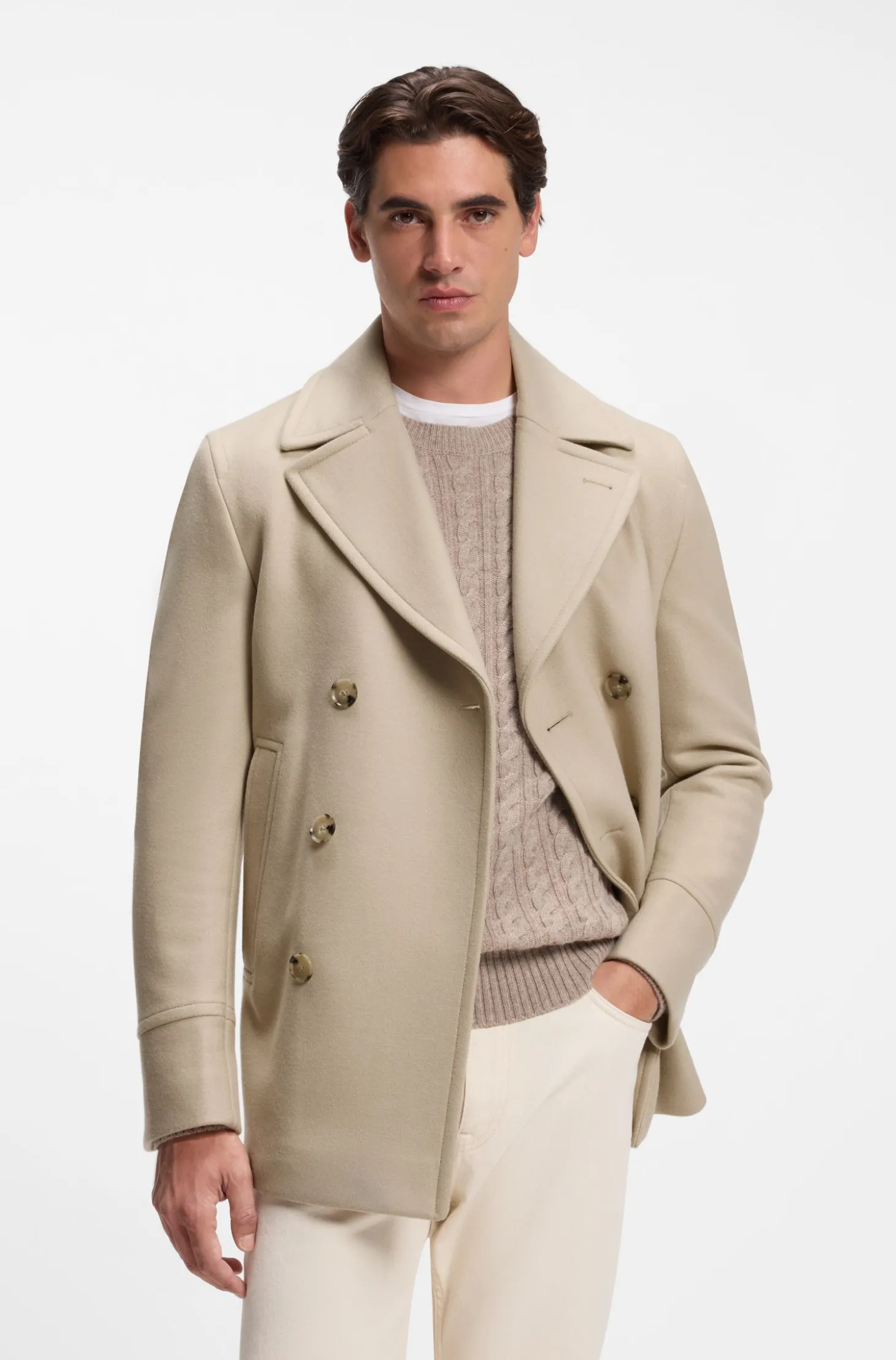 Zweireihiger Slim-Fit Kurzmantel aus Woll-Mix