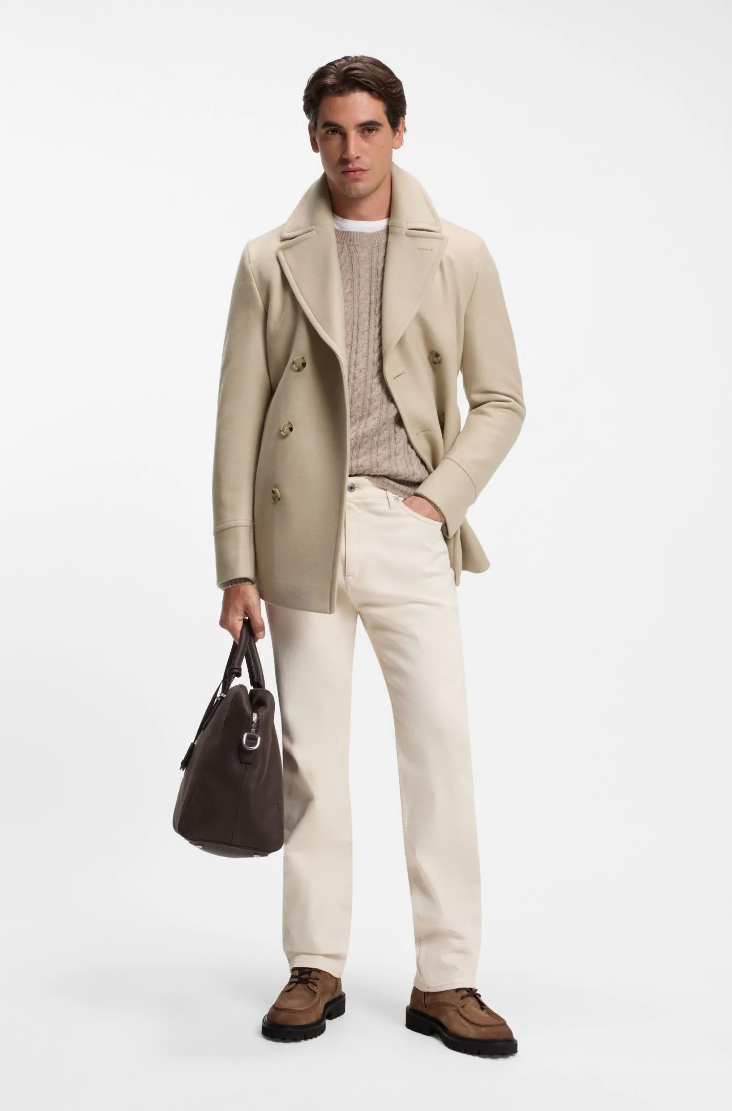Zweireihiger Slim-Fit Kurzmantel aus Woll-Mix