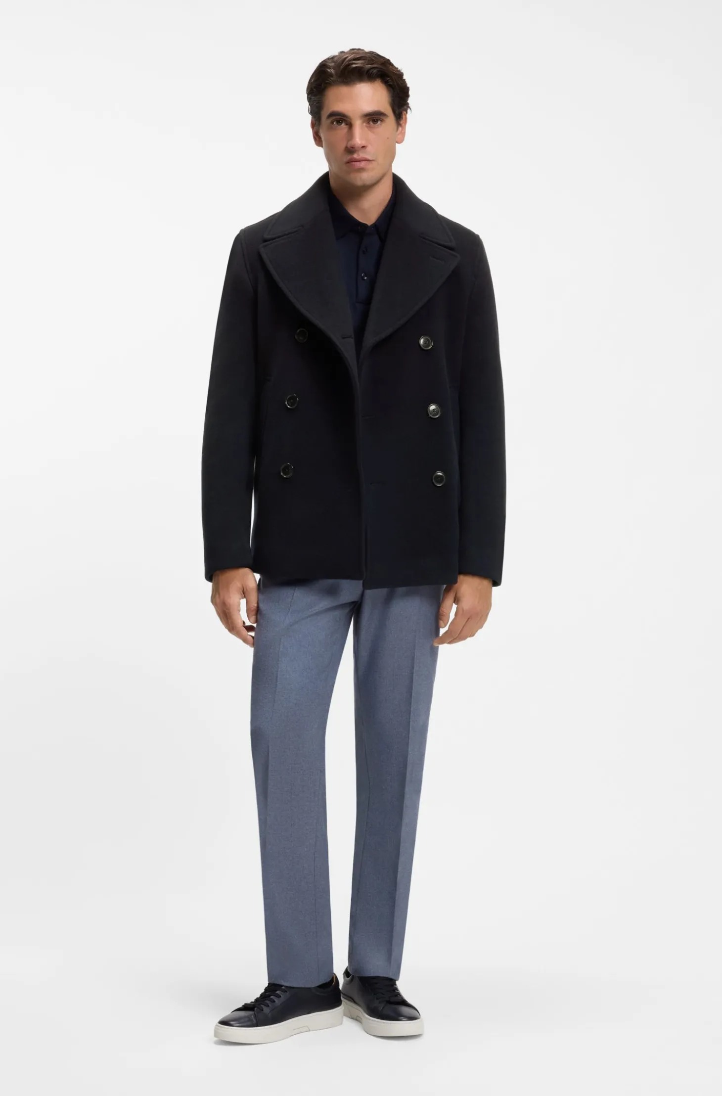 Zweireihiger Slim-Fit Mantel aus Woll-Mix