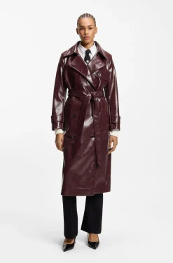 Zweireihiger Trenchcoat aus Kunstleder