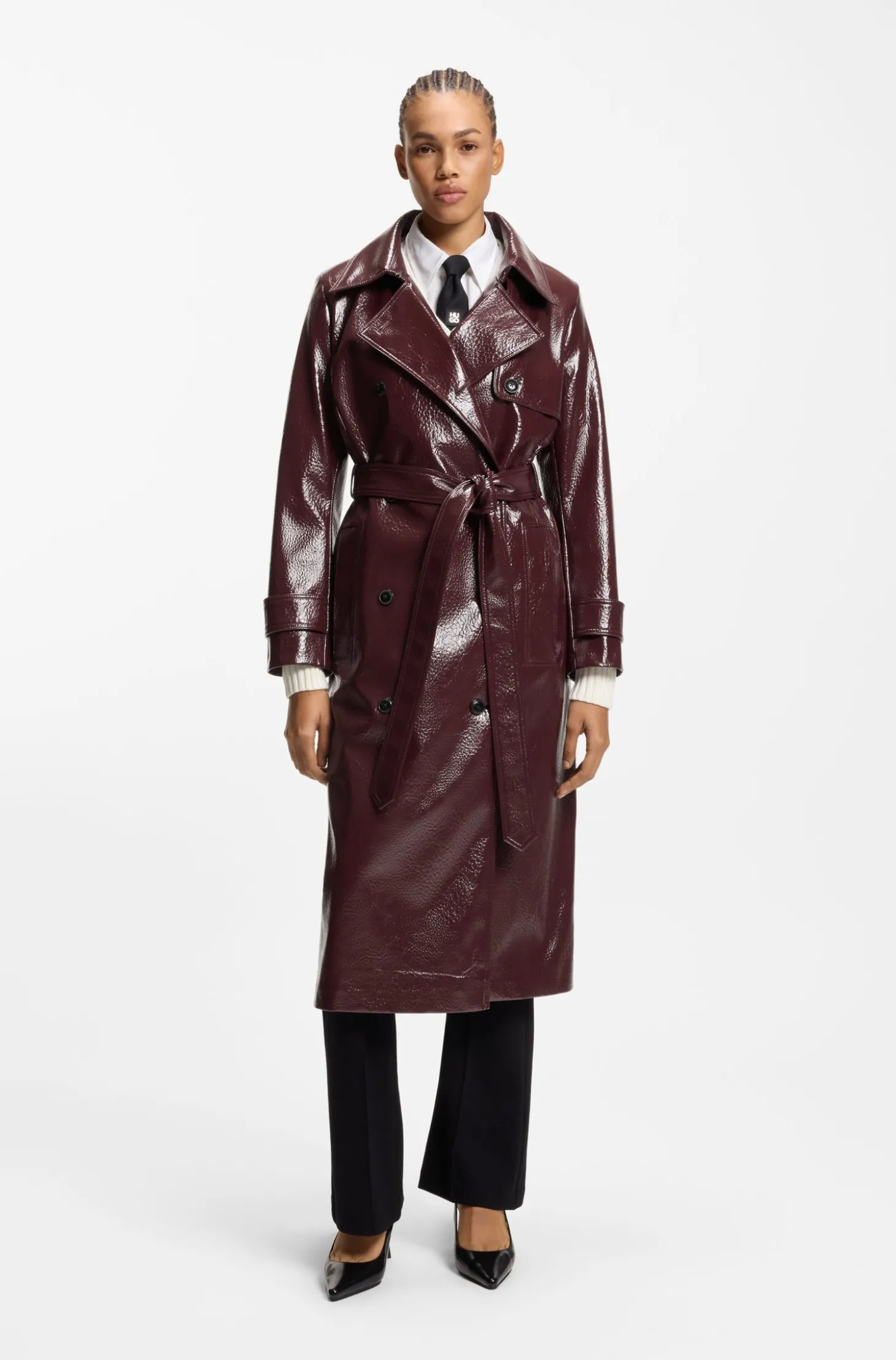 Zweireihiger Trenchcoat aus Kunstleder