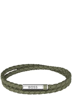 Zweireihiges, geflochtenes Armband in Grün mit Logo-Verschluss
