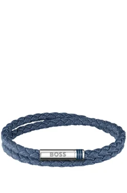 Zweireihiges, geflochtenes Armband in Denim-Optik mit Logo-Verschluss