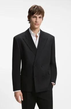 Zweireihiges Sakko aus Woll-Mix mit Twill-Struktur